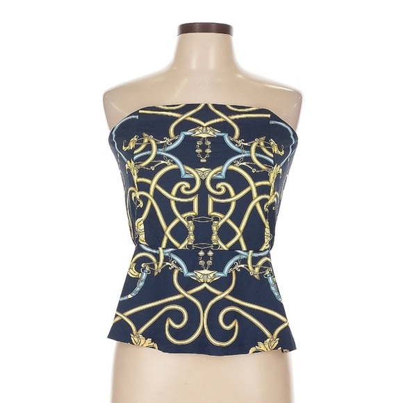 J. McLaughlin Strapless REYNA TUBE TOP PEPLUM HEM NAVY/GOLD/BLUE BELTMORE Small - Picture 8 of 9